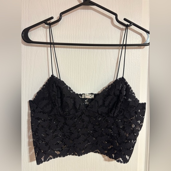 Free People Intimately Lace Black V-Neck Sexy Crop Tank Bralette Top Size Small - Picture 6 of 11